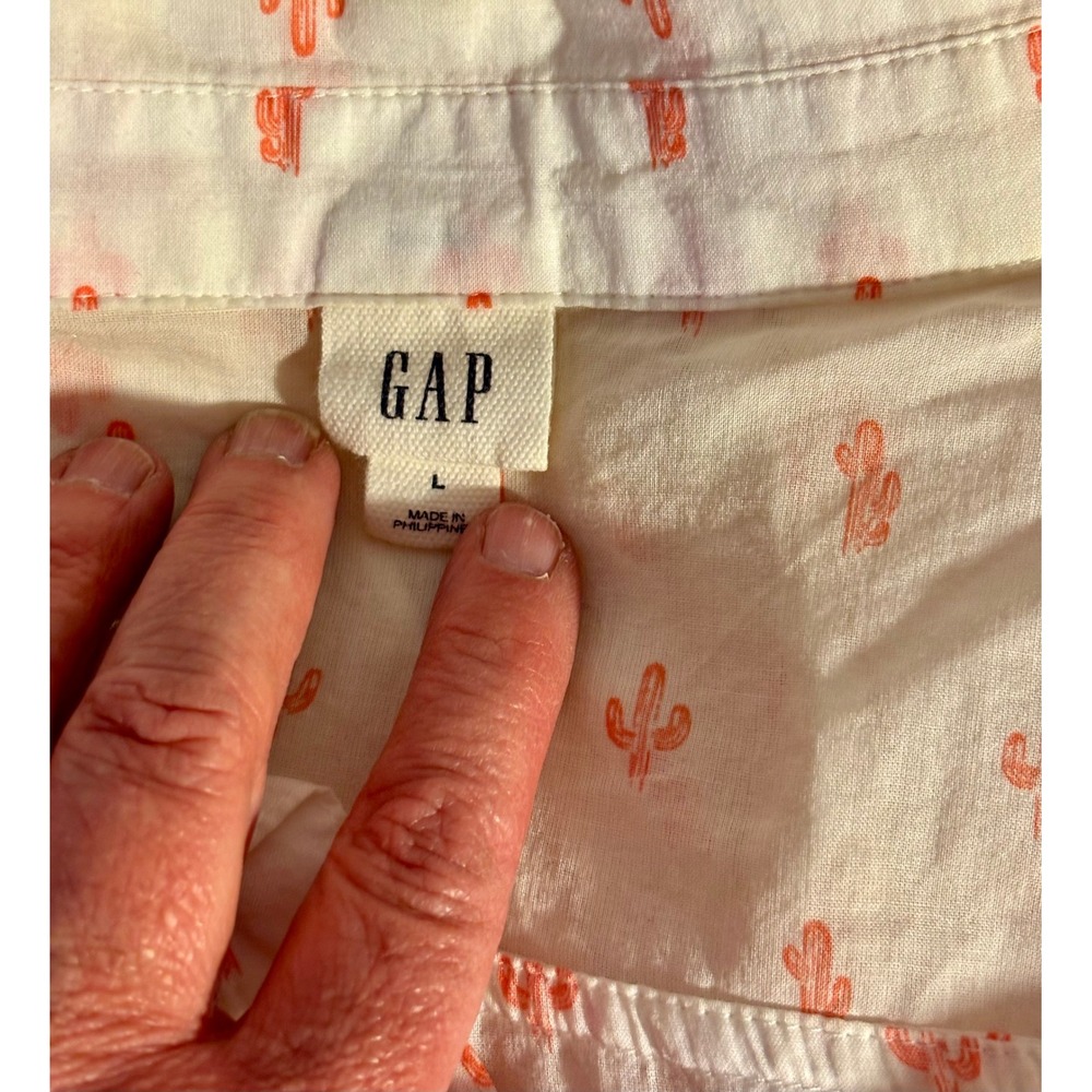 Gap Womens White Cactus Print Sheer Long Sleeve Popover Button Down Shirt Size L - Picture 4 of 5